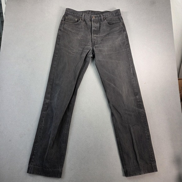 Vintage Levis 501 Jeans Mens Black USA Button Fly 90s Altered Hem Fits 31x32